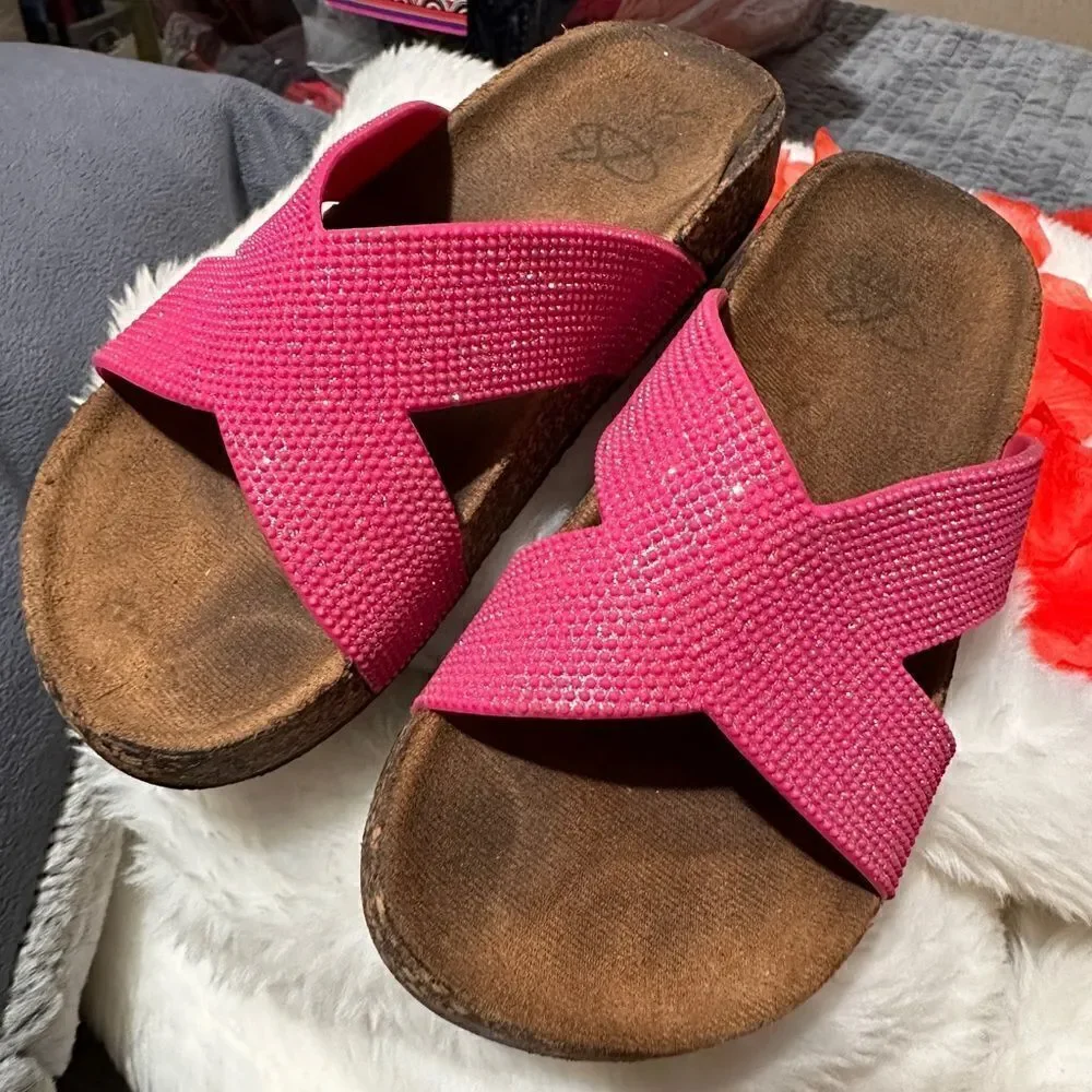 Bobbi Brooks Girls Pink Sparkle Slides Slip-on Footbed Retro Sandals (11/12)